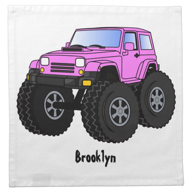 Pink monster truck cartoon illustration  cloth napkin (Front)