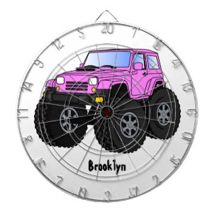 Pink monster truck cartoon illustration dart board