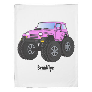 Pink monster truck cartoon illustration duvet cover