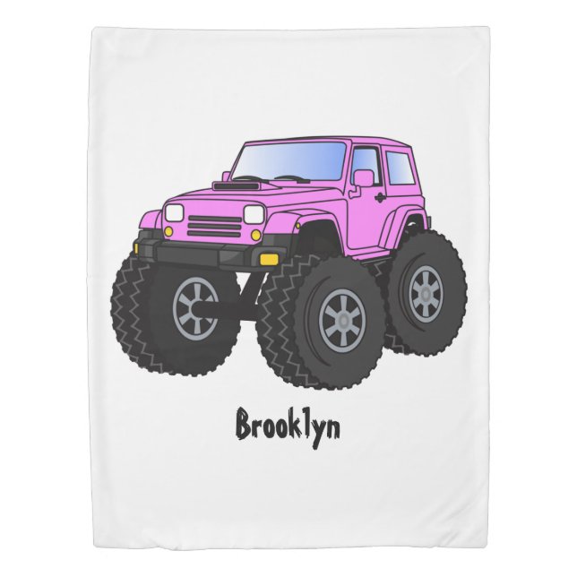 Pink monster truck cartoon illustration duvet cover (Front)