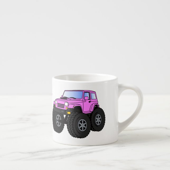 Pink monster truck cartoon illustration  espresso cup (Right)