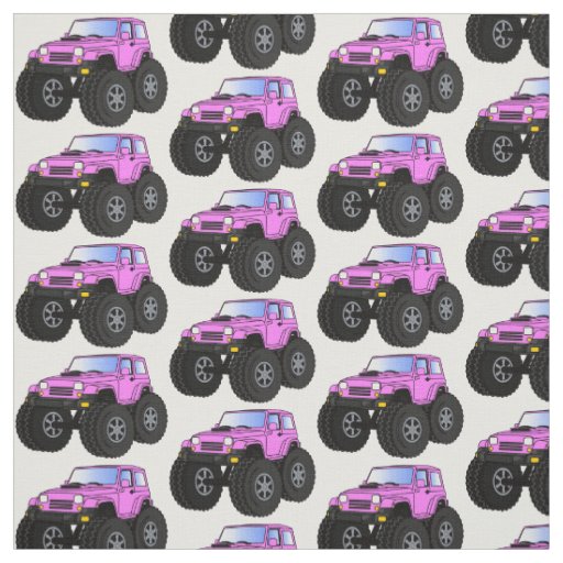Pink monster truck cartoon illustration fabric