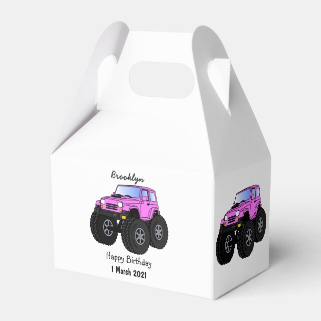 Pink monster truck cartoon illustration  favor boxes (Front Side)