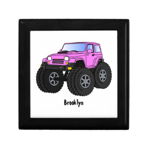 Pink monster truck cartoon illustration gift box