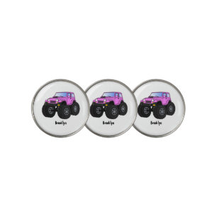 Pink monster truck cartoon illustration golf ball marker