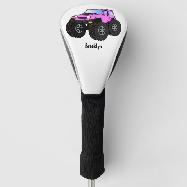 Pink monster truck cartoon illustration  golf head cover (Front)
