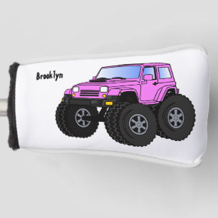 Pink monster truck cartoon illustration golf head cover