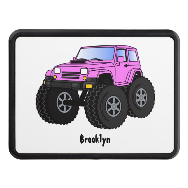 Pink monster truck cartoon illustration hitch cover (Front)