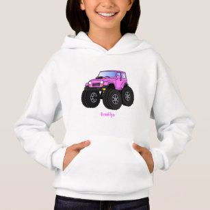 Pink monster truck cartoon illustration  hoodie