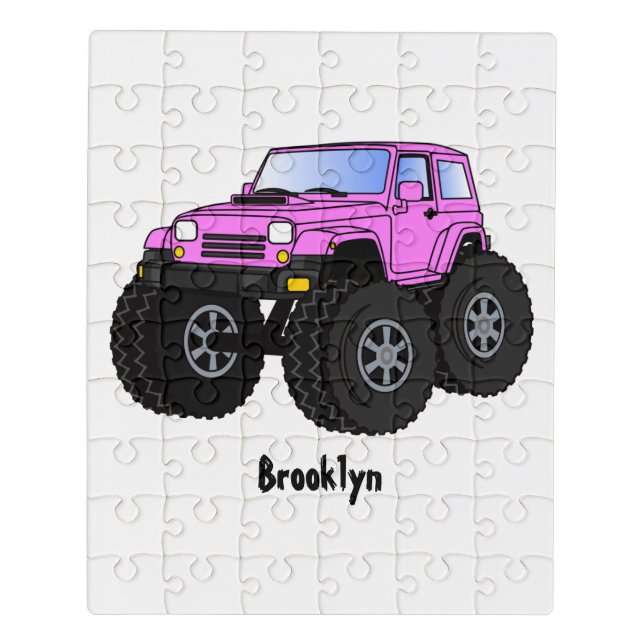 Pink monster truck cartoon illustration jigsaw puzzle (Puzzle Vertical)