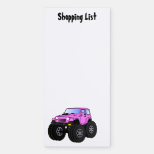 Pink monster truck cartoon illustration  magnetic notepad