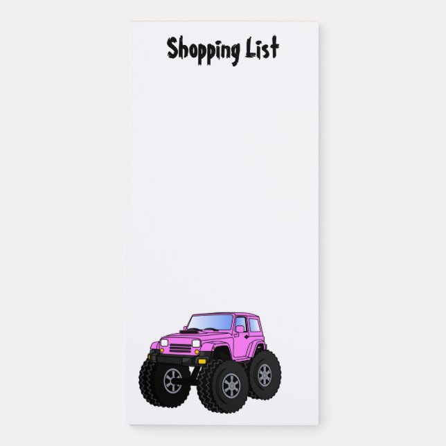 Pink monster truck cartoon illustration  magnetic notepad (Front)