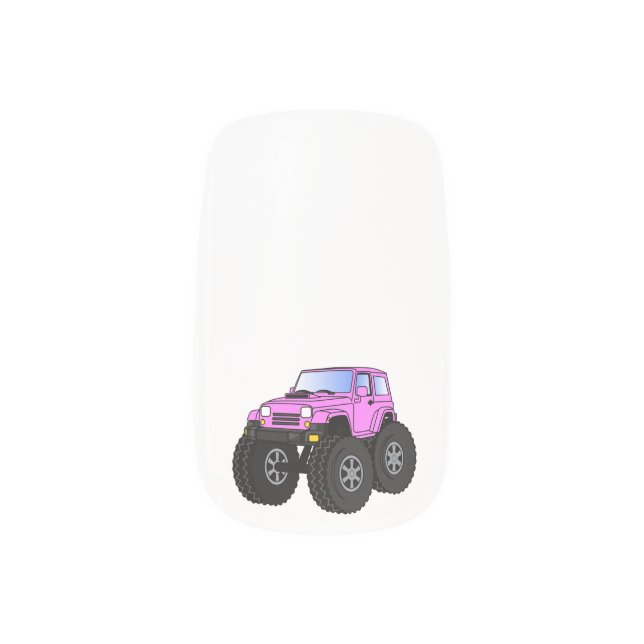 Pink monster truck cartoon illustration minx nail art (Left Thumb)