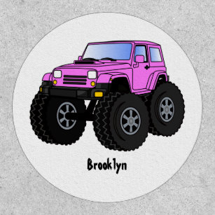 Pink monster truck cartoon illustration patch