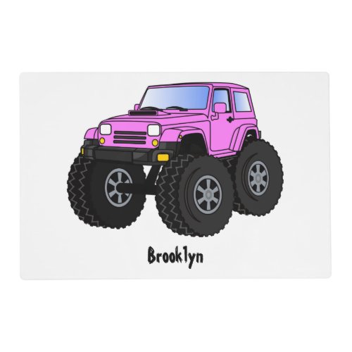 Pink monster truck cartoon illustration  placemat