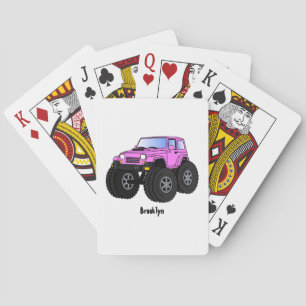 Pink monster truck cartoon illustration poker cards