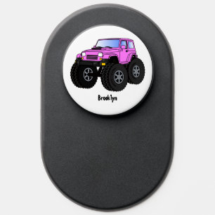 Pink monster truck cartoon illustration  PopSocket