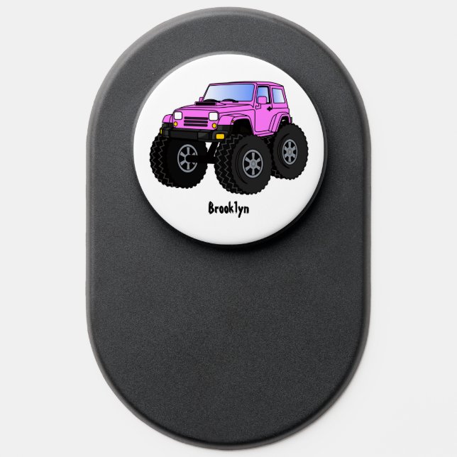 Pink monster truck cartoon illustration  PopSocket (Popsocket)