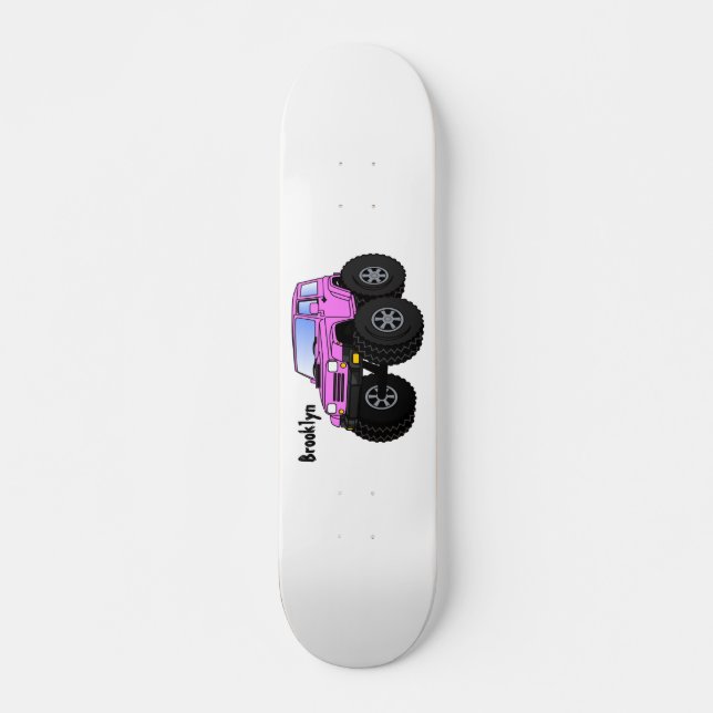 Pink monster truck cartoon illustration skateboard (Front)