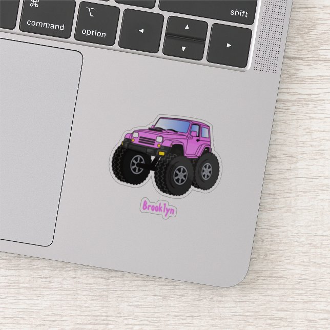 Pink monster truck cartoon illustration sticker (Detail)