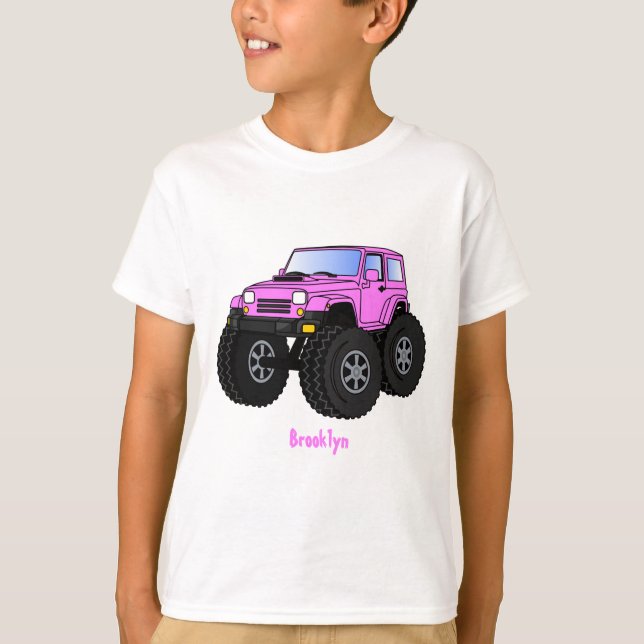 Pink monster truck cartoon illustration T-Shirt (Front)