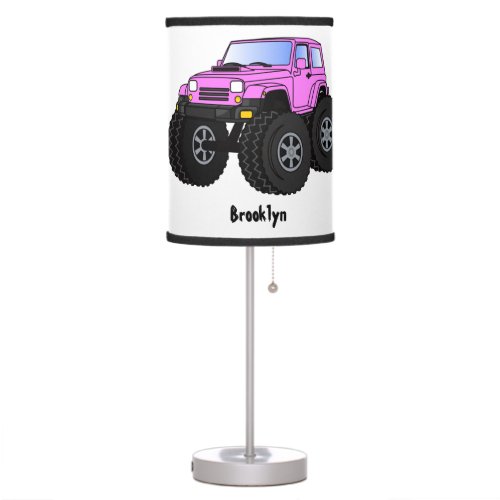Pink monster truck cartoon illustration  table lamp