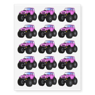 Pink monster truck cartoon illustration  temporary tattoos