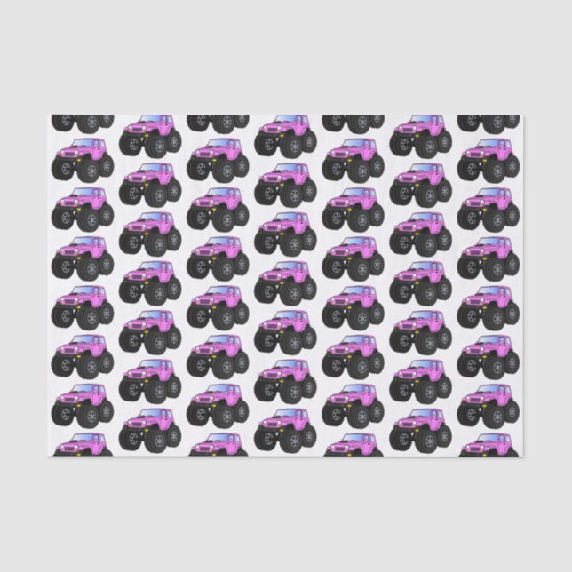 Pink monster truck cartoon illustration  tissue paper (Front)
