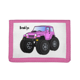 Pink monster truck cartoon illustration trifold wallet