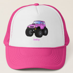Pink monster truck cartoon illustration  trucker hat