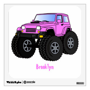 Pink monster truck cartoon illustration wall decal