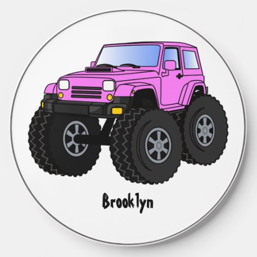 Pink monster truck cartoon illustration  wireless charger 