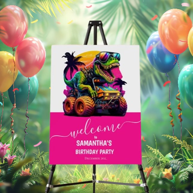 PINK Monster Truck DINO Birthday Party Welcome Foam Board (epic birthday party themes,)