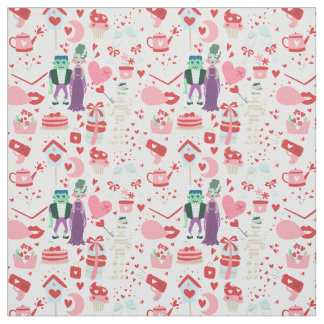 pink monster valentines bride frankenstein mummy fabric