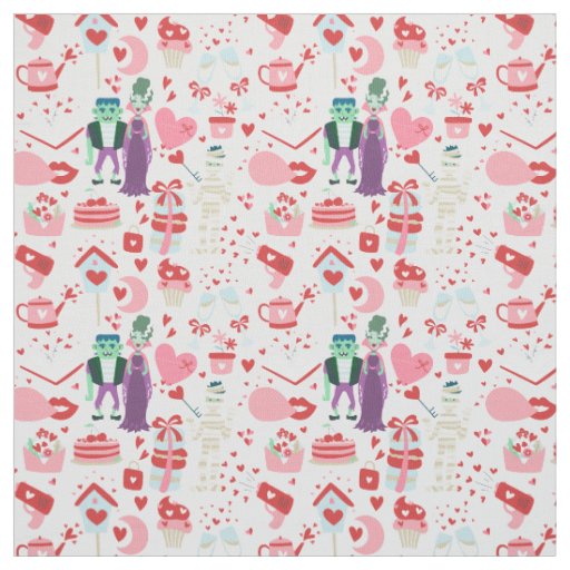 pink monster valentines bride frankenstein mummy fabric