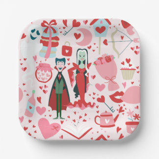 pink monster valentines vampire ghost paper plates