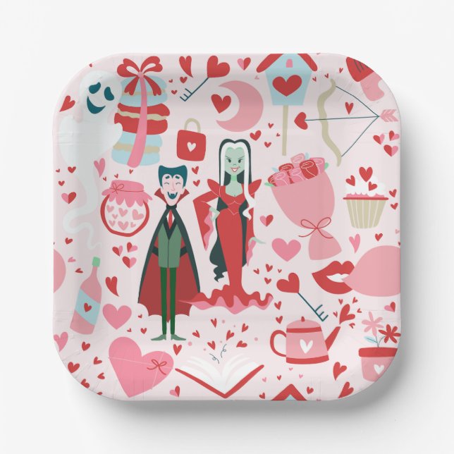pink monster valentines vampire ghost paper plates (Front)