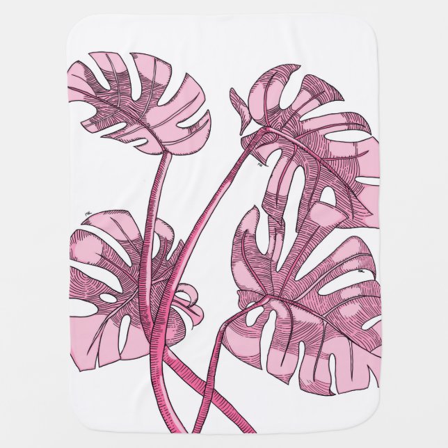 Pink Monstera Baby blanket (Front)