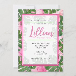 Pink Monstera Bridal Shower Invitation