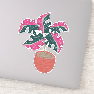 Pink Monstera Plant Hand Drawn Sticker