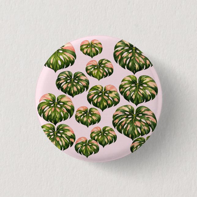 Pink Monstera Plant tote bag fun botanical Button (Front)