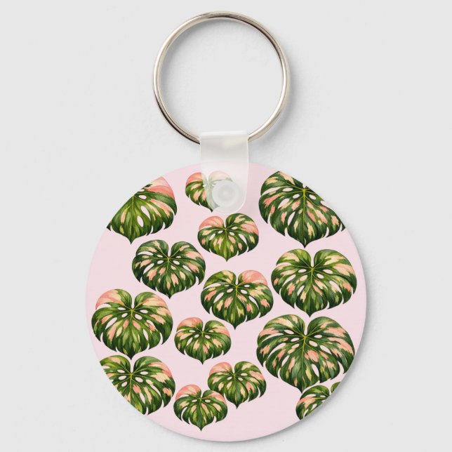 Pink Monstera Plant tote bag fun botanical Keychain (Front)