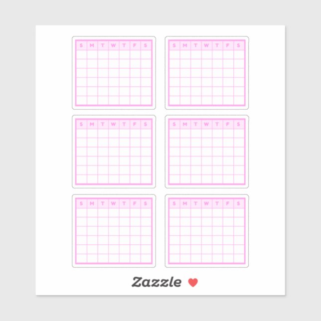 Pink Monthly Calendar Sticker (Sheet)