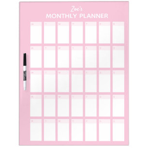 Pink Monthly Planner Dry Erase Board with Name