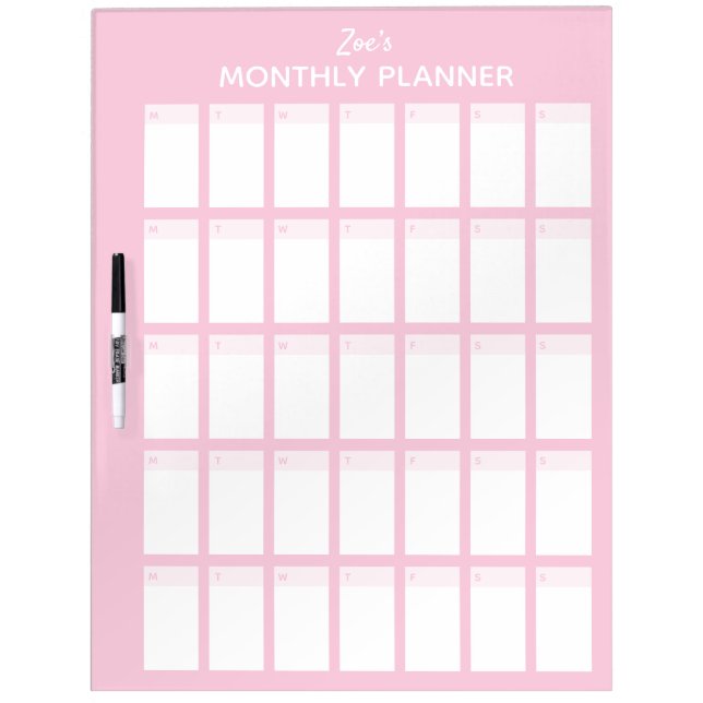 Pink Monthly Planner Dry Erase Board with Name (Front)