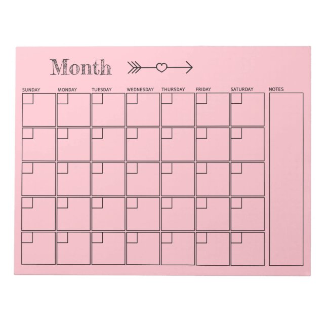 Pink Monthly Planner Notepad (Front)