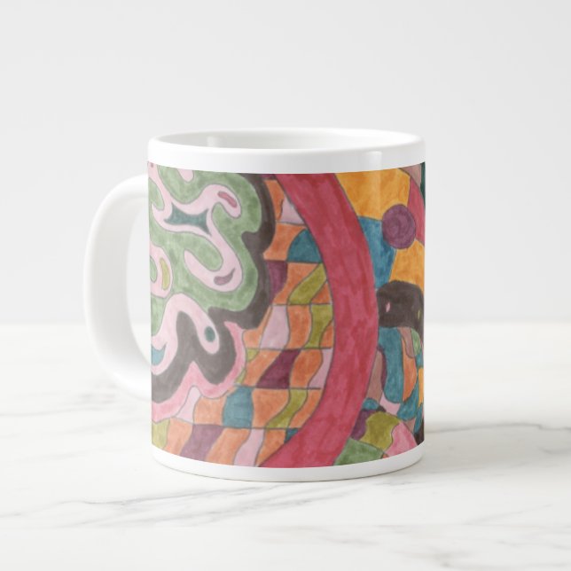 "Pink Mood" Abstract Art Large Coffee Mug (Front Left)