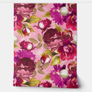 Pink Moody Florals Maximalist Flower Garden Wallpaper