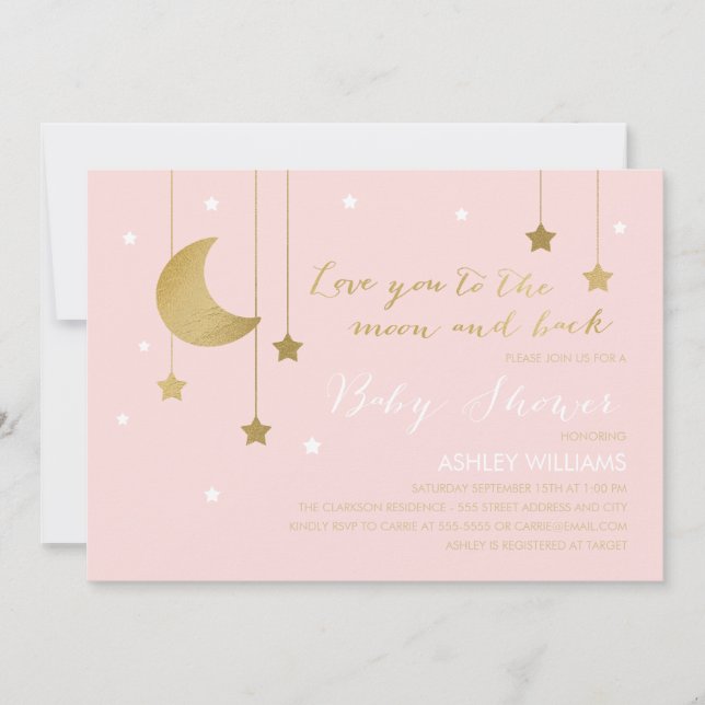 Pink Moon and Back Baby Shower Invitation (Front)
