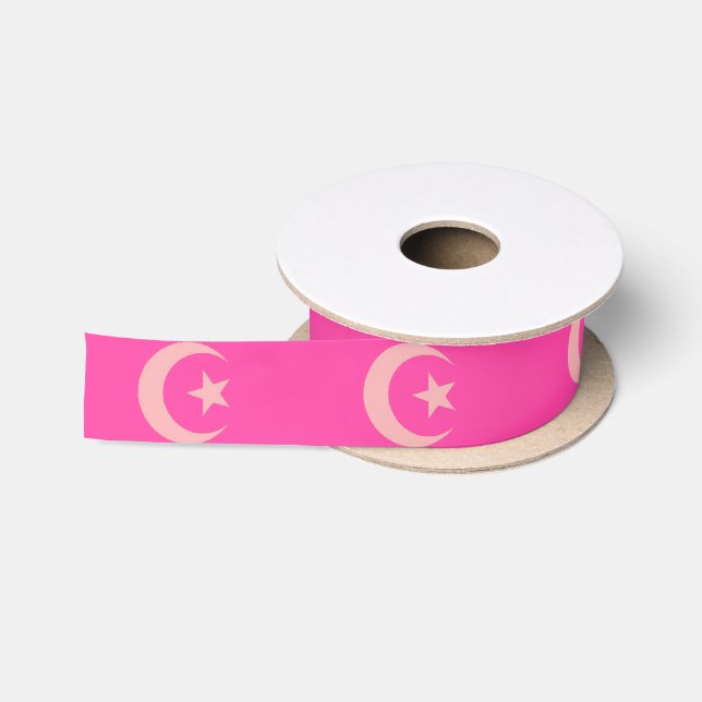 Pink moon and star Islamic Satin Ribbon (Spool)